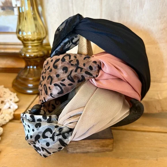New! The “Princess” Leopard Cheetah Flat Twisted Headband - Picture 2 of 5
